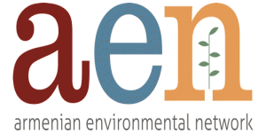 project logo, letters A, E, N, words armenian environmental network