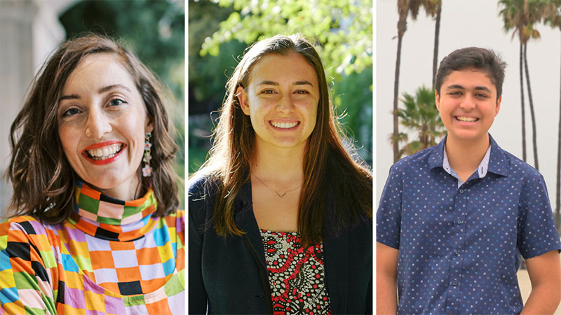 triptych of young people smiling