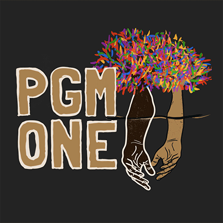 words, PGM ONE, with a graphic depicting hands and a rainbow tree