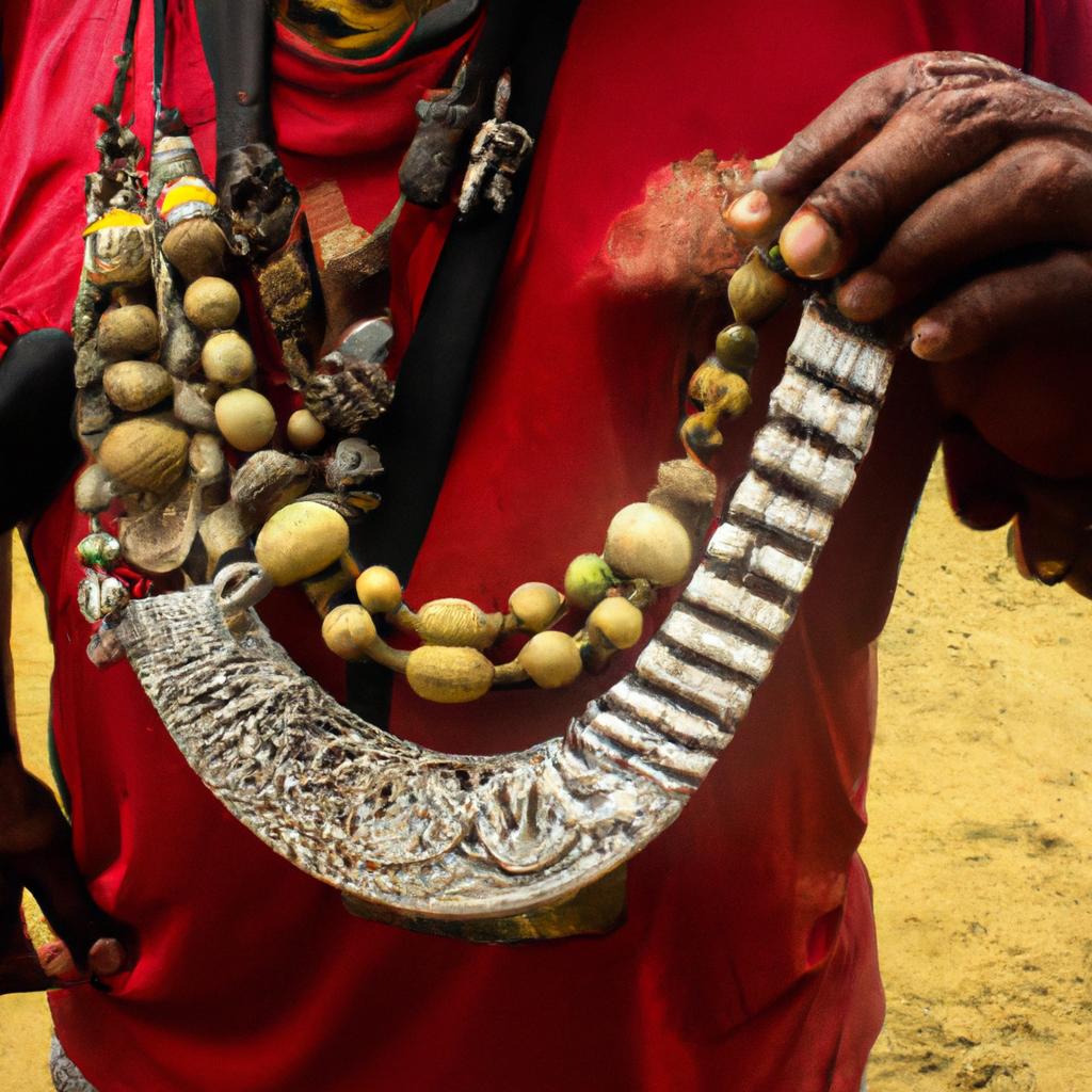 Person showcasing sacred tribal artifacts