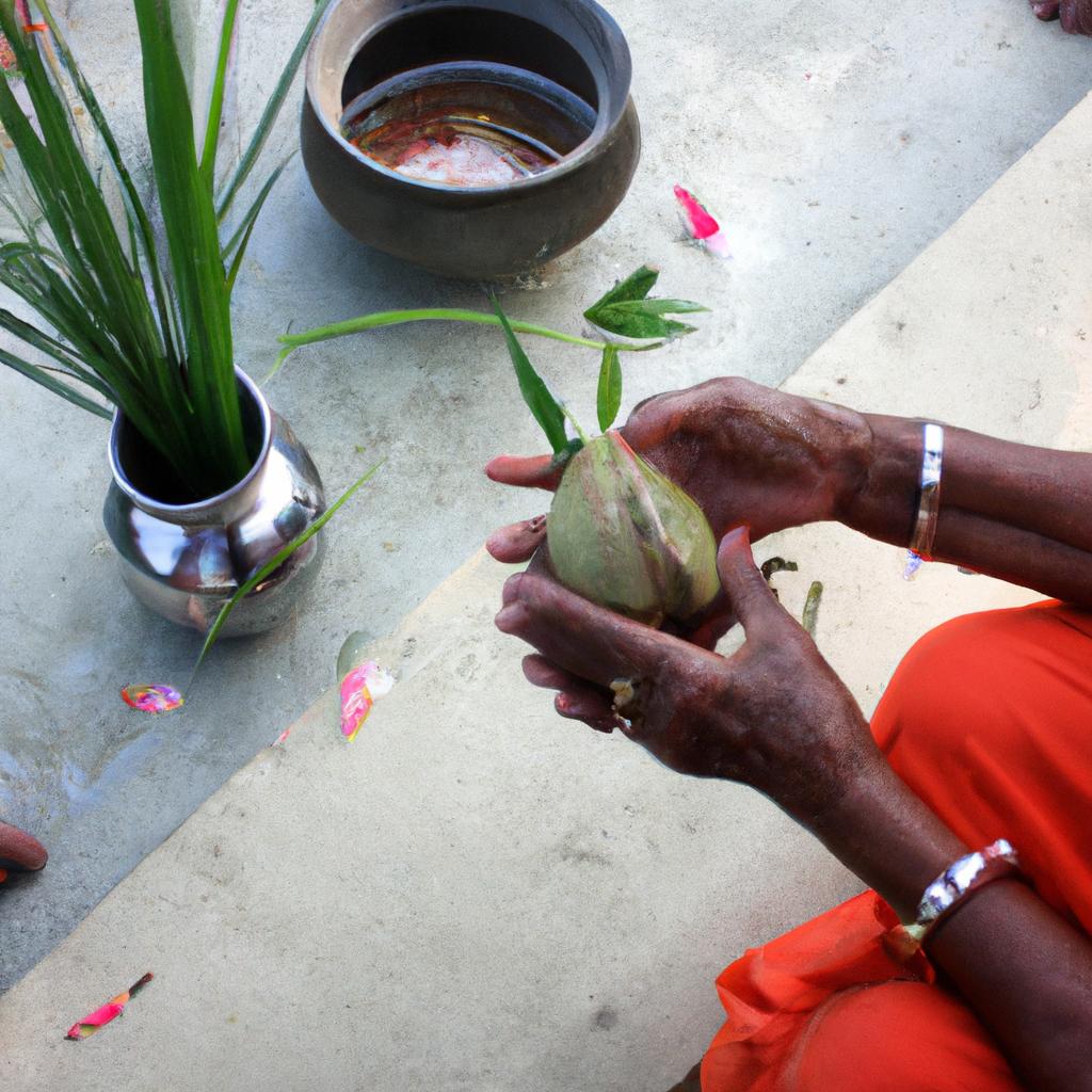 Person engaging in traditional rituals